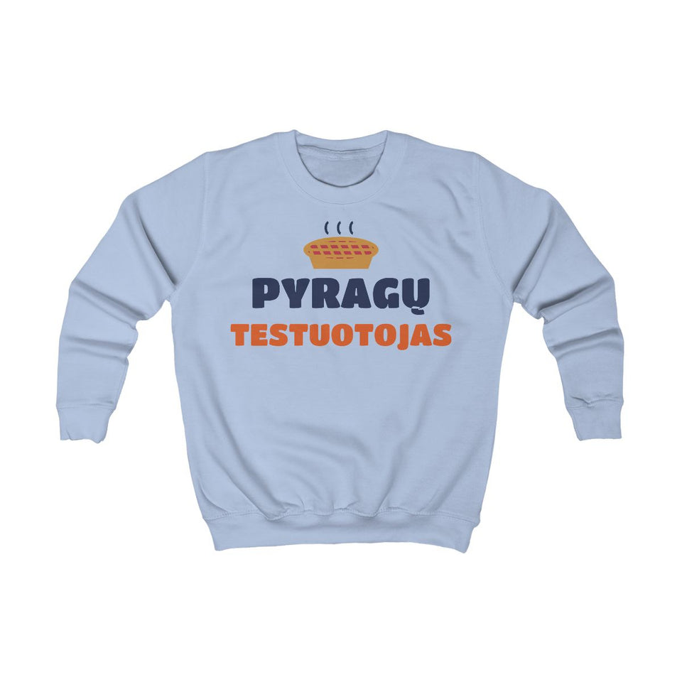 Pyragų testuotojas – vaikiškas džemperis, dangaus mėlyna spalva, priekis