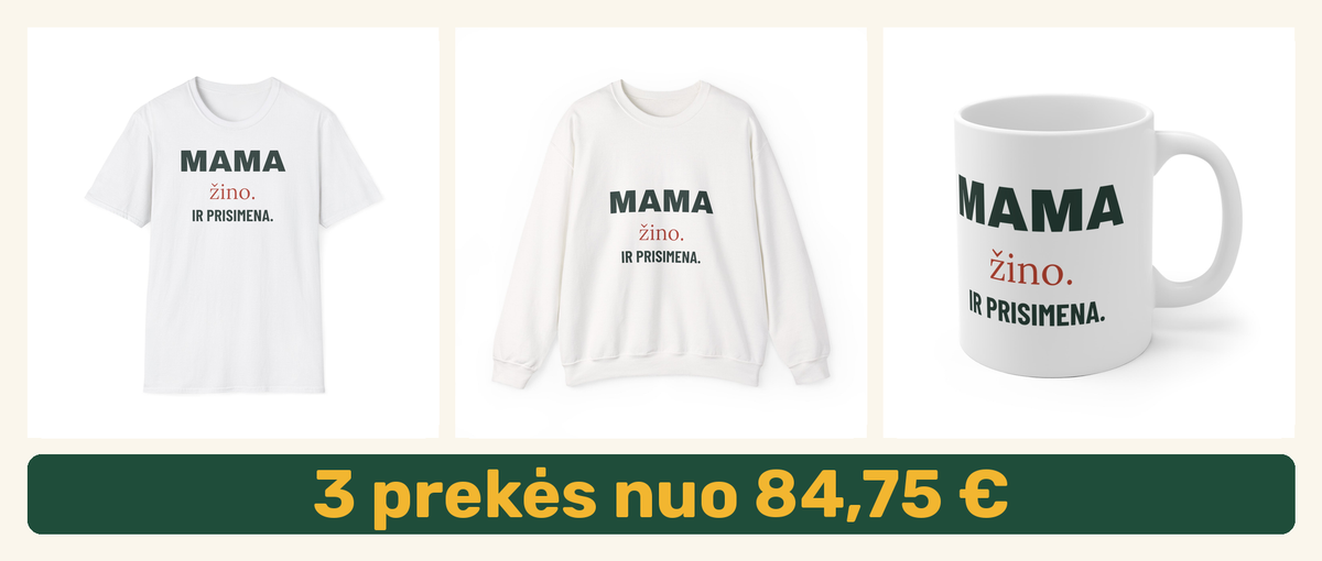 Rinkinys mamai: marškinėliai, džemperis ir puodelis – 3 prekės nuo 84,75 €