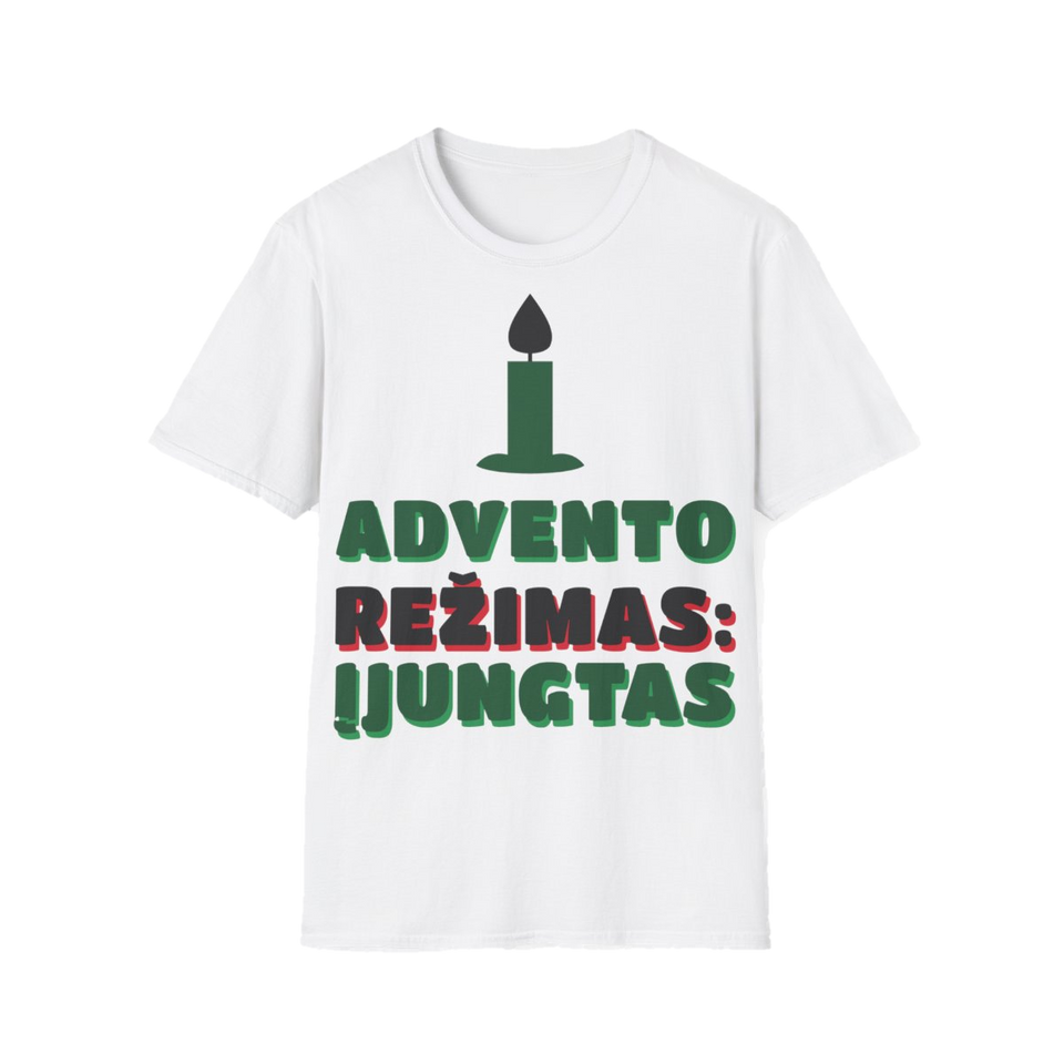 Marškinėliai „Advento režimas: įjungtas“ – balta