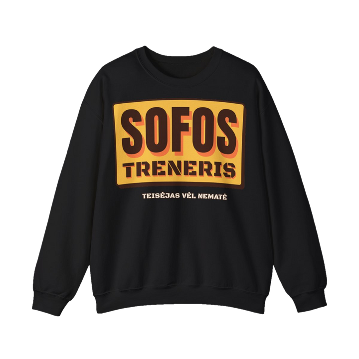 Džemperis „Sofos treneris. Teisėjas vėl nematė“ – juoda