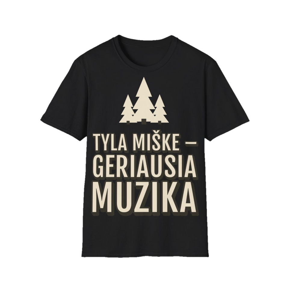 Marškinėliai „Tyla miške – geriausia muzika“ – juoda