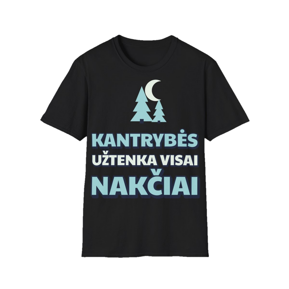 Marškinėliai „Kantrybės užtenka visai nakčiai“ – juoda