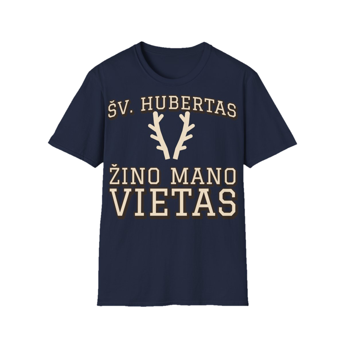 Marškinėliai „Šv. Hubertas žino mano vietas“ – tamsiai mėlyna