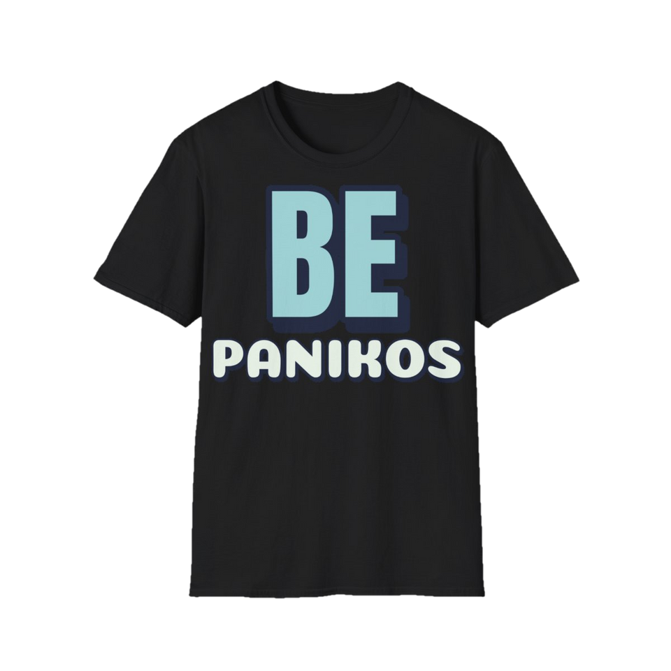 Marškinėliai „Be panikos“ – juoda