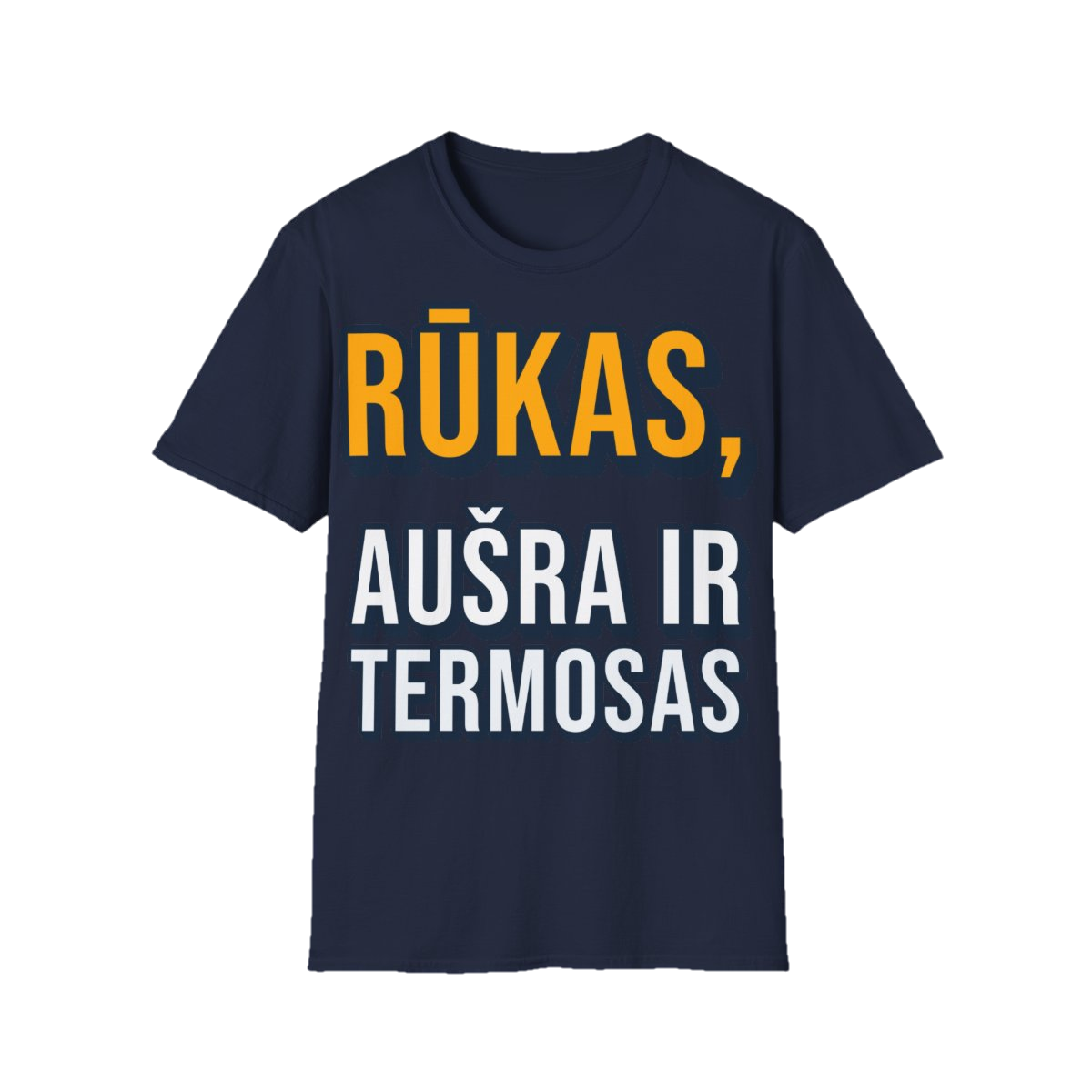 Marškinėliai „Rūkas, aušra ir termosas“ – tamsiai mėlyna