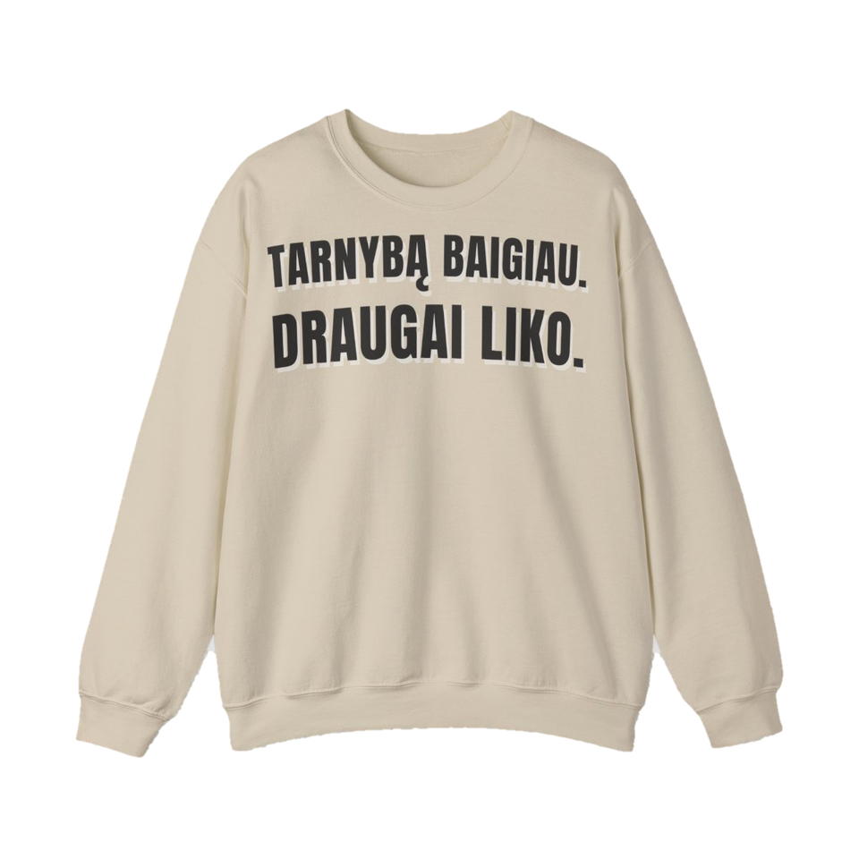 Džemperis „Tarnybą baigiau. Draugai liko.“ – smėlinė