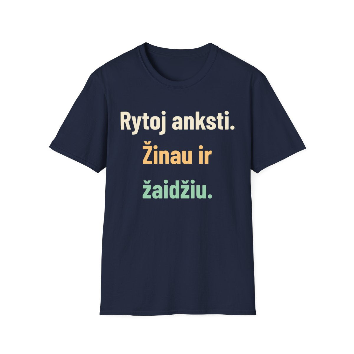 Rytoj anksti. Žinau ir žaidžiu. · Marškinėliai · Tamsiai mėlyna
