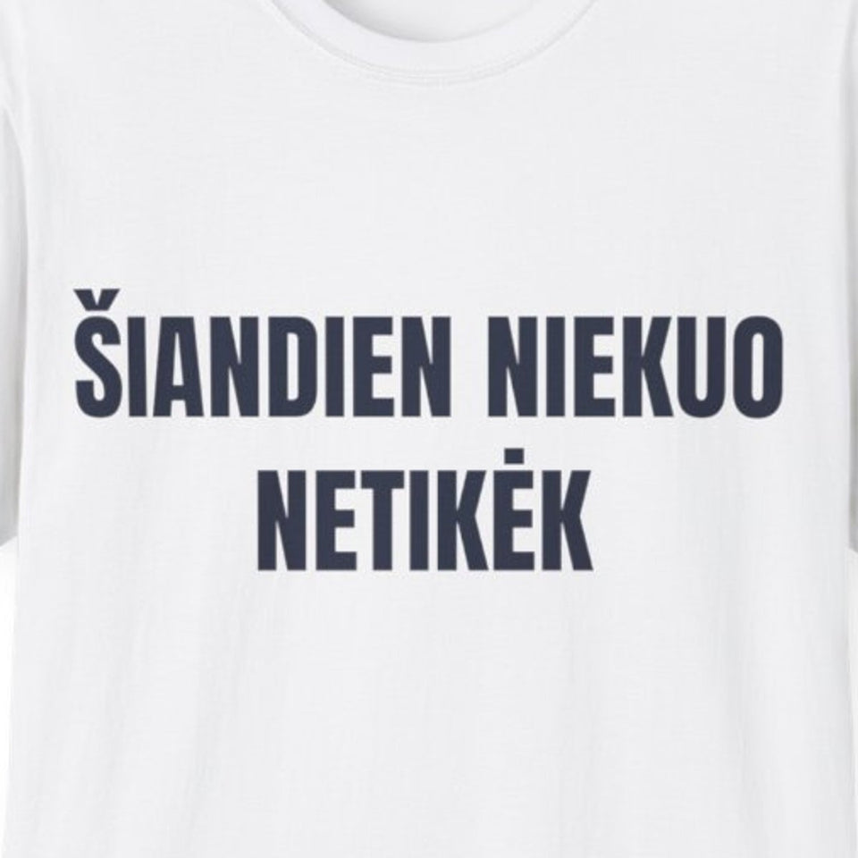 Šiandien niekuo netikėk · Marškinėliai · spauda priekyje