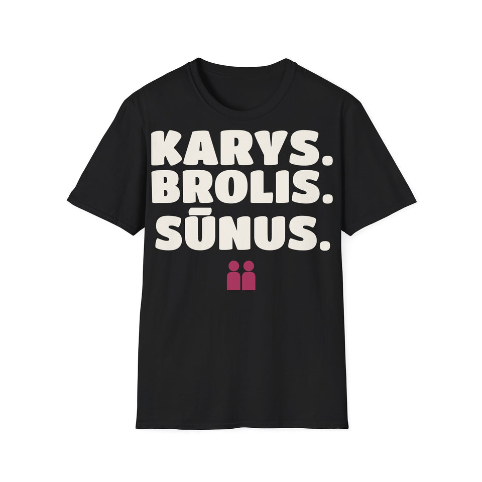 Karys. Brolis. Sūnus. — Marškinėliai, spaudos pusė