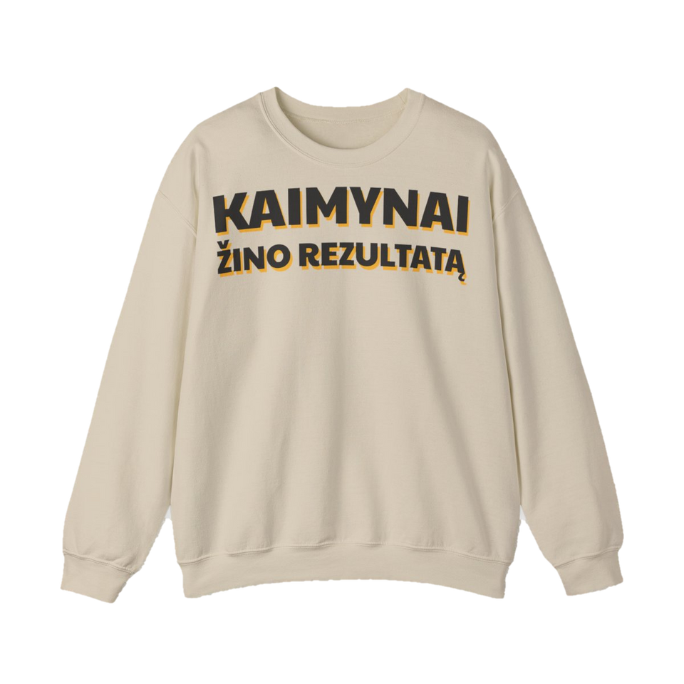 Džemperis „Kaimynai žino rezultatą“ – smėlinė