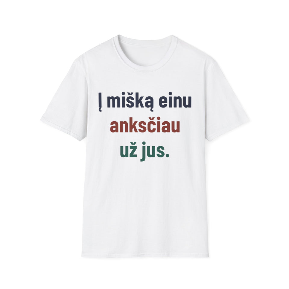 Į mišką einu anksčiau už jus.