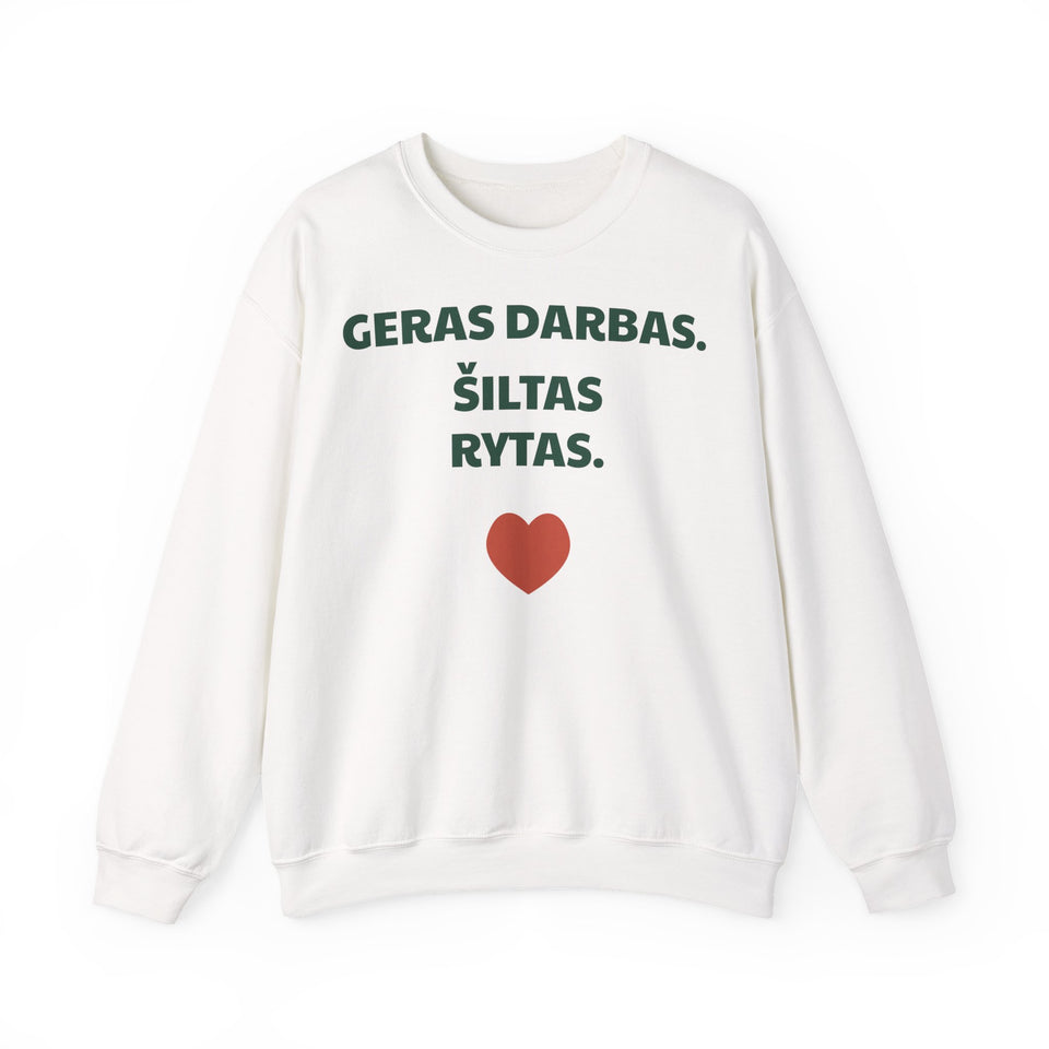 Geras darbas. Šiltas rytas. — Džemperis, spauda priekyje
