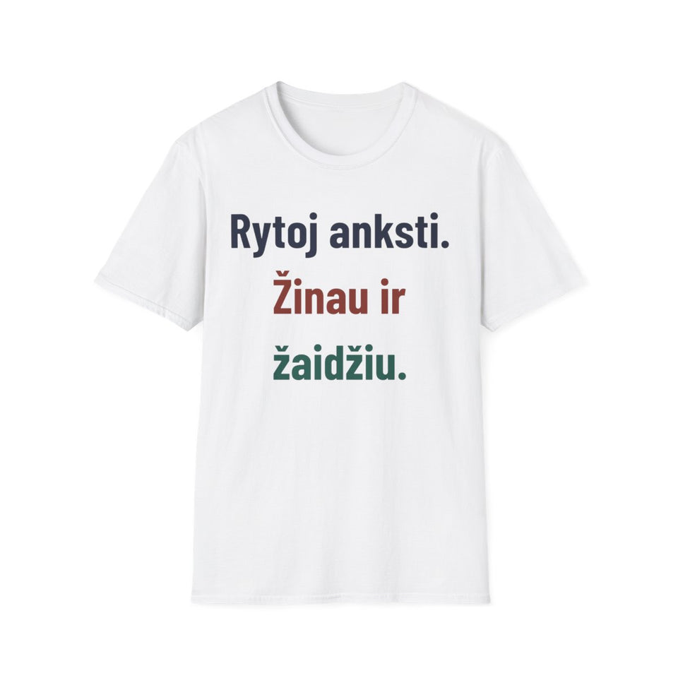 Rytoj anksti. Žinau ir žaidžiu. · Marškinėliai · Balta