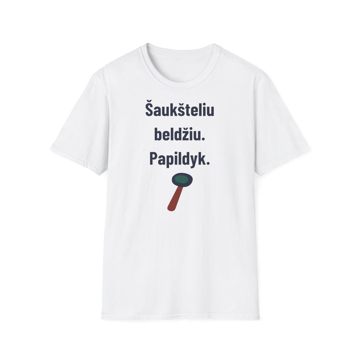 Šaukšteliu beldžiu. Papildyk.