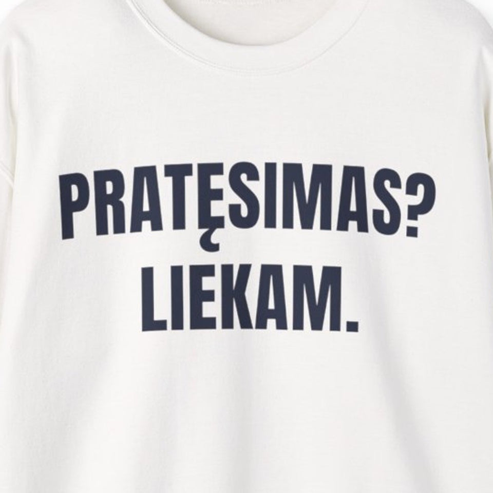 Pratęsimas? Liekam. · Džemperis · spaudos vaizdas iš arti