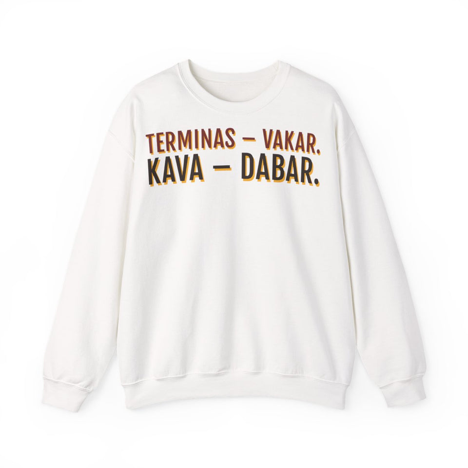 Džemperis „Terminas – vakar. Kava – dabar.“ – balta