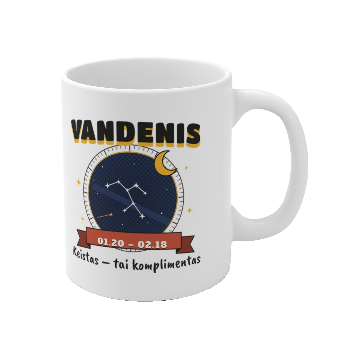 Puodelis „Vandenis: Keistas – tai komplimentas“ – vaizdas iš dešinės
