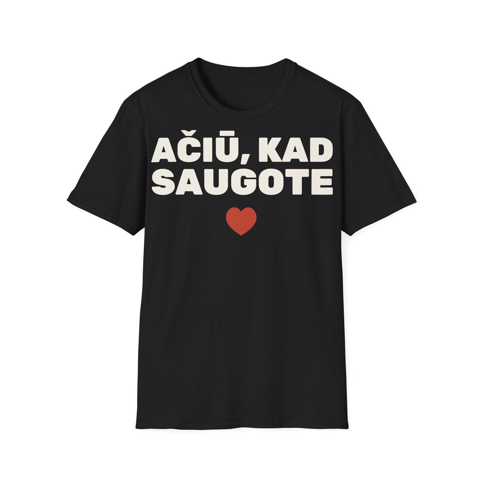 Ačiū, kad saugote — Marškinėliai, spaudos pusė