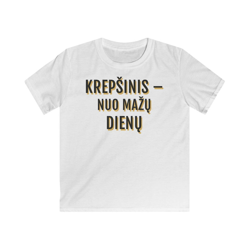 Vaikiški marškinėliai „Krepšinis – nuo mažų dienų“ – balta