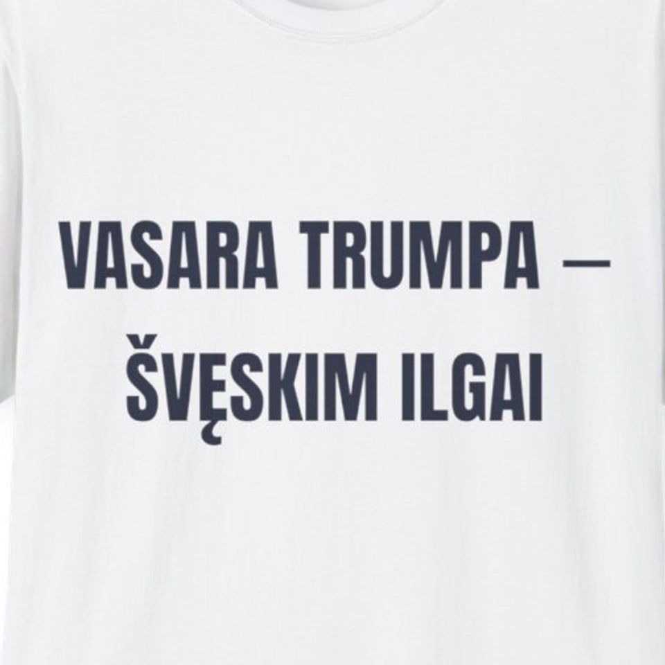 Vasara – trumpa, tad švęskim · Marškinėliai · priekis