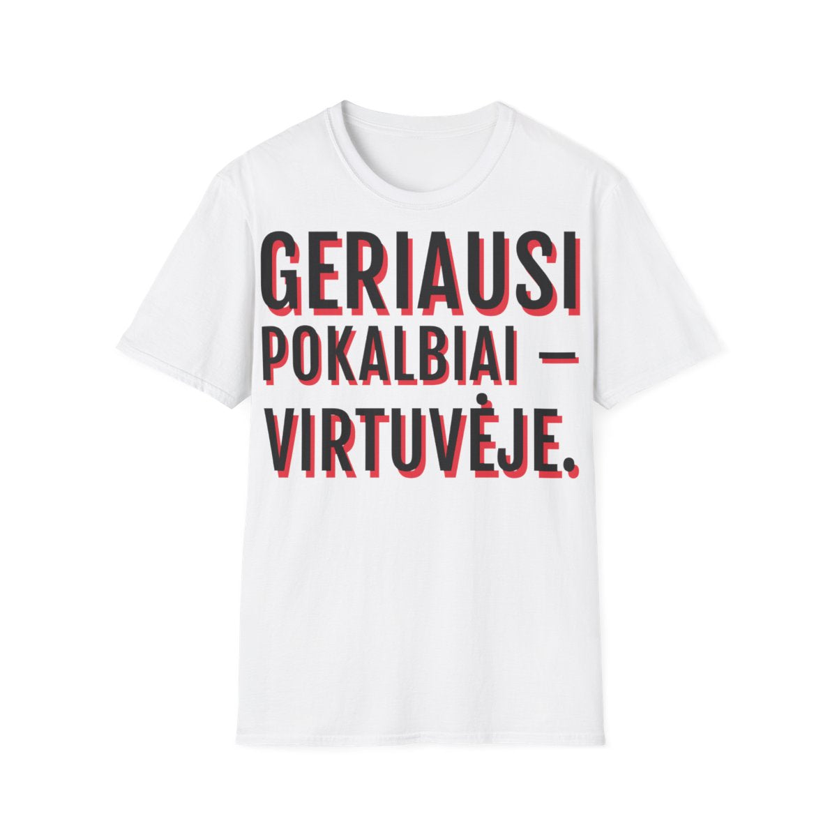 Marškinėliai „Geriausi pokalbiai – virtuvėje.“ – balta