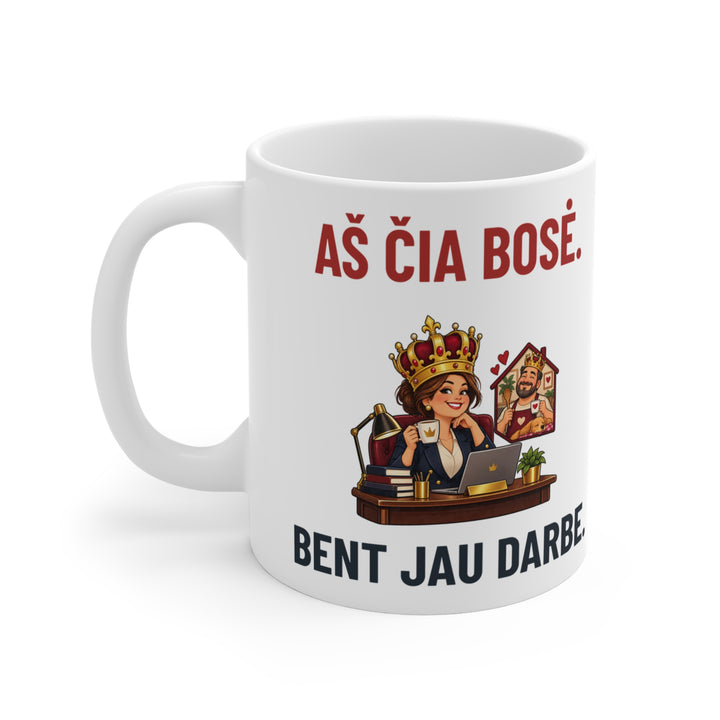 Puodelis „Aš čia bosė. bent jau darbe“ – gaminio vaizdas 3
