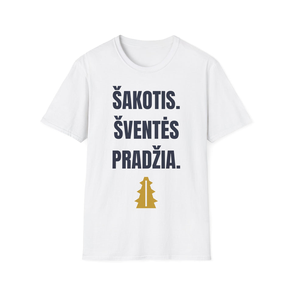 Šakotis. Šventės pradžia. — Marškinėliai, spauda priekyje