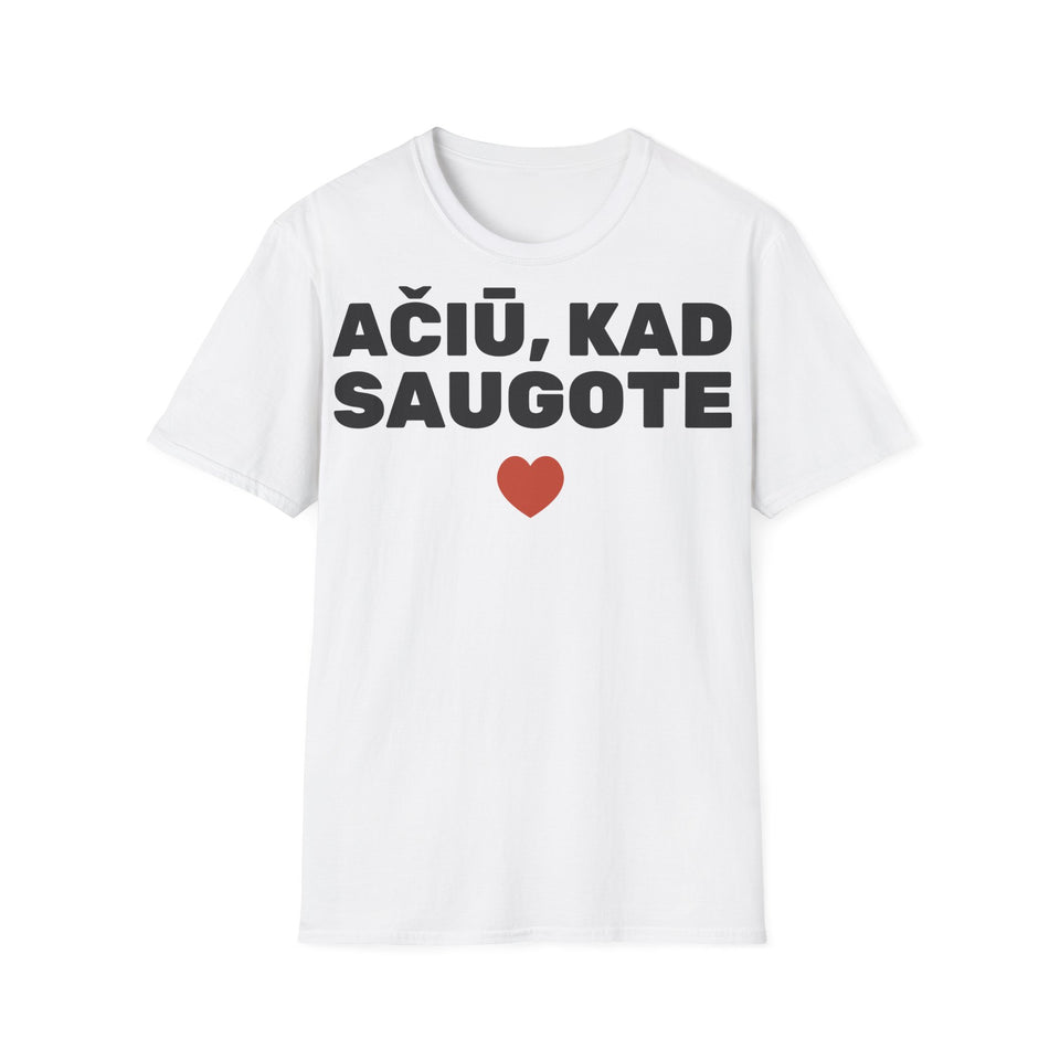 Ačiū, kad saugote — Marškinėliai, spaudos pusė