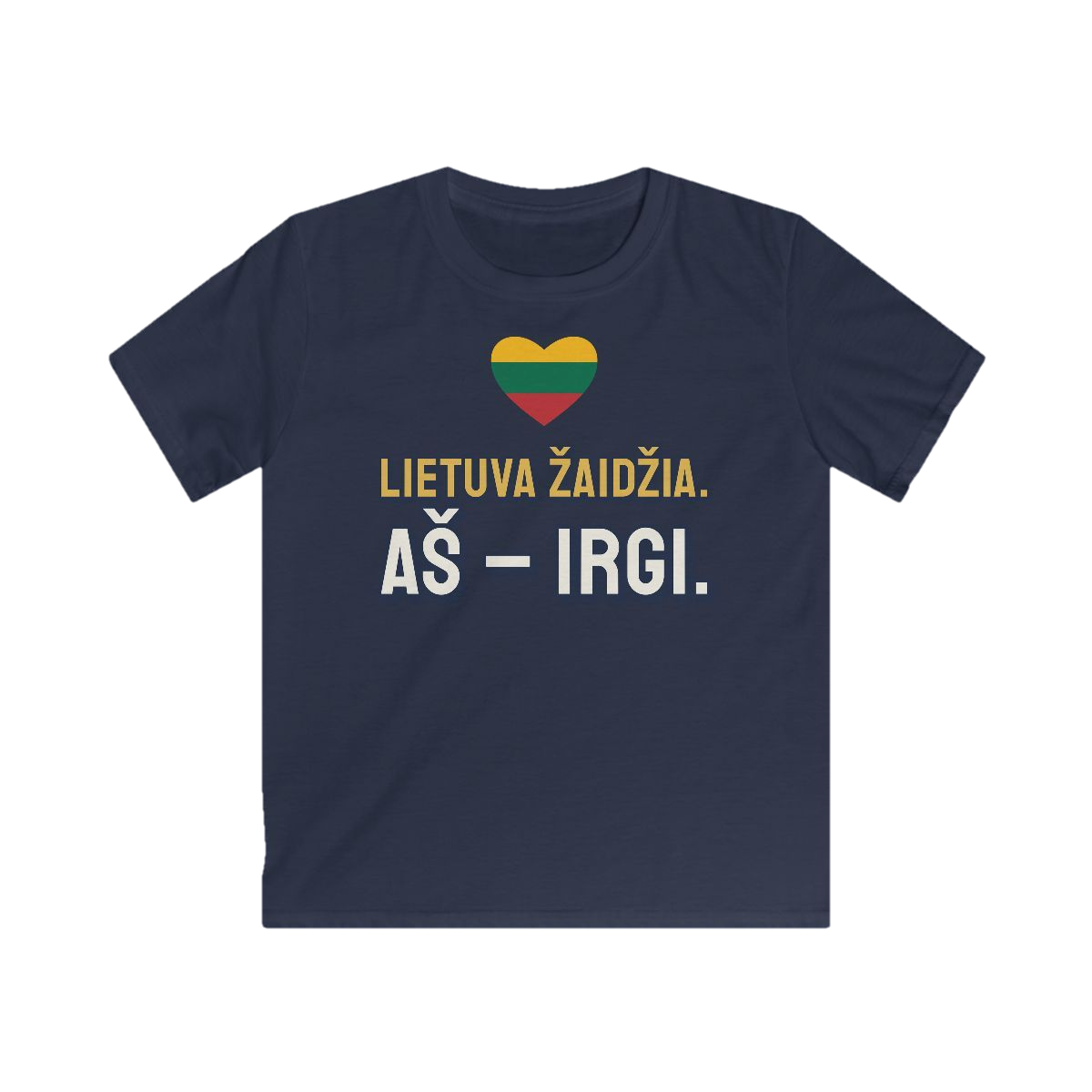 Lietuva žaidžia. Aš – irgi. (vaikiški) – Vaikiški marškinėliai „Lietuva žaidžia. Aš – irgi.“ – tamsiai mėlyna