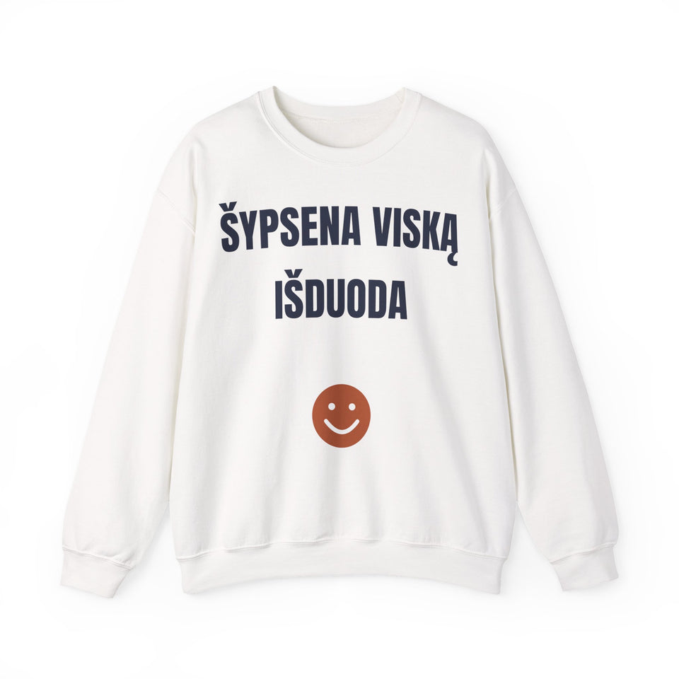 Šypsena viską išduoda — Džemperis, spaudos vaizdas