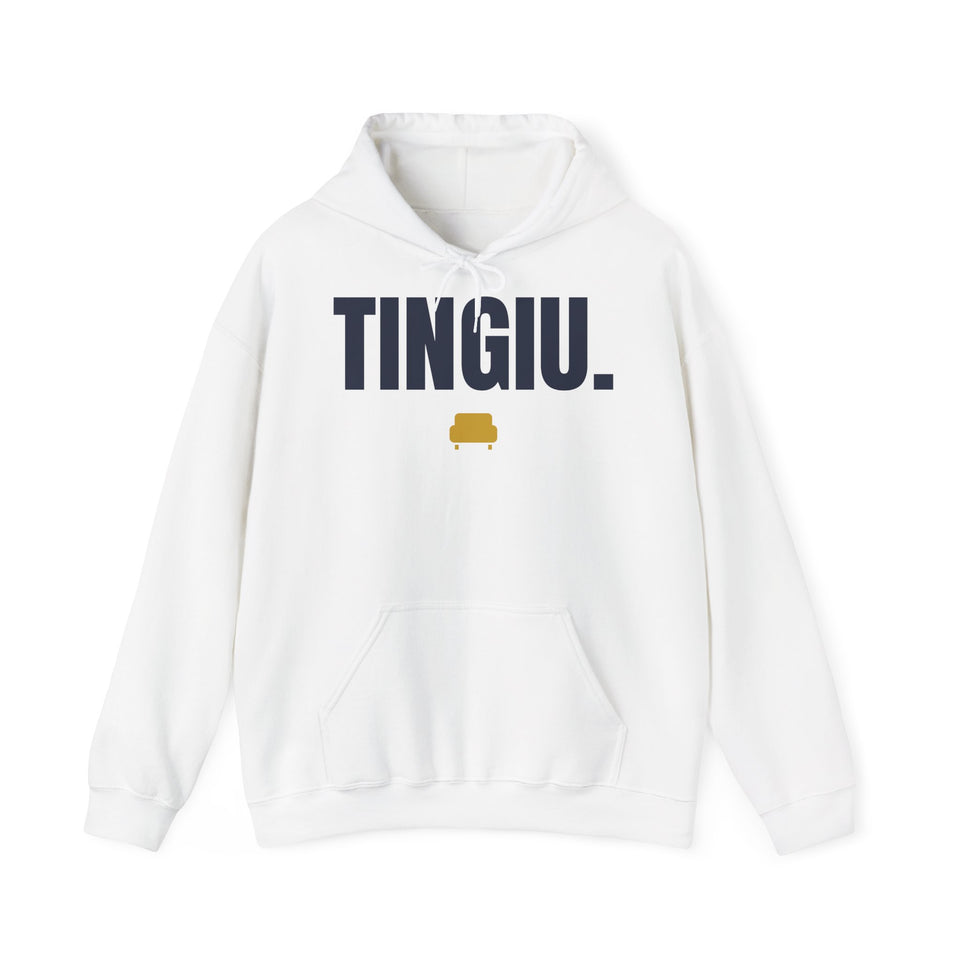 Tingiu. — Džemperis su gobtuvu, spaudos pusė