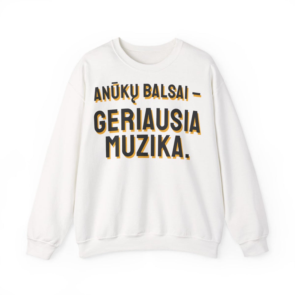 Džemperis „Anūkų balsai – geriausia muzika.“ – balta