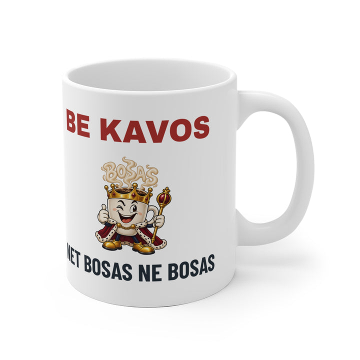 Puodelis „Be kavos net bosas ne bosas“ – Balta
