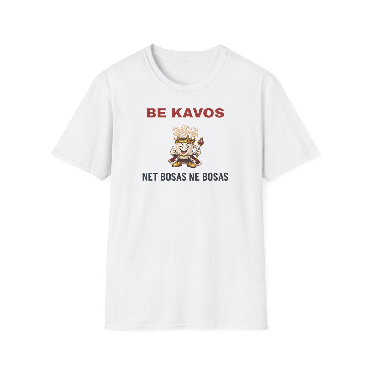 Marškinėliai „Be kavos net bosas ne bosas“ – Balta