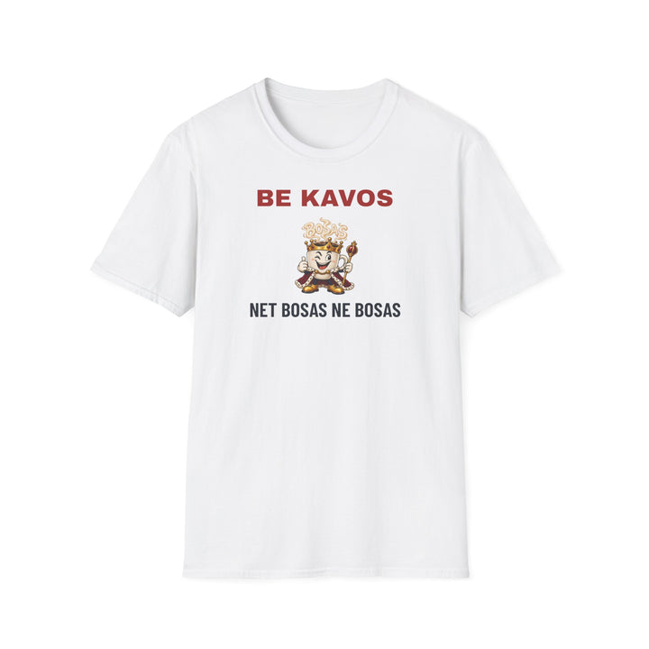 Marškinėliai „Be kavos net bosas ne bosas“ – Balta