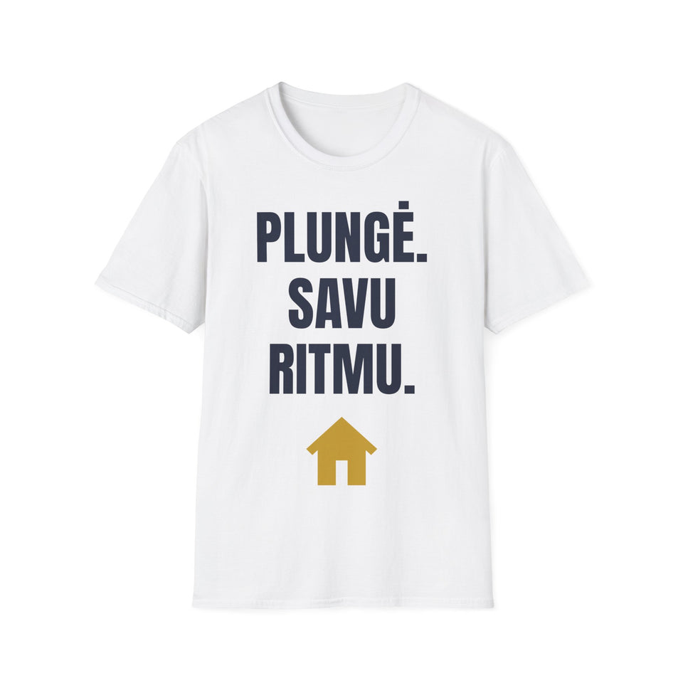 Plungė. Savu ritmu. — Marškinėliai, spauda priekyje
