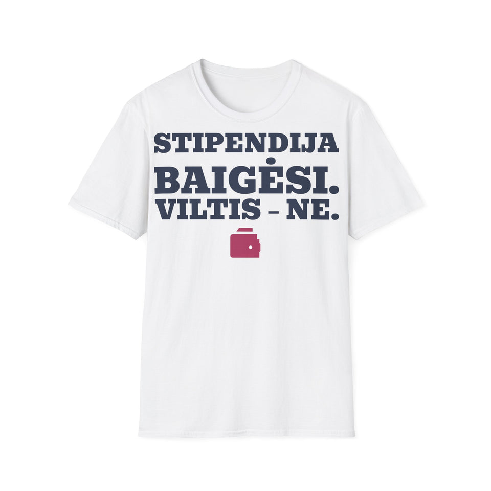 Stipendija baigėsi. Viltis – ne. — Marškinėliai, spaudos pusė