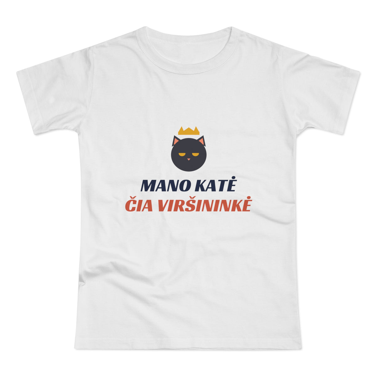 Mano katė čia viršininkė — Moteriški marškinėliai, spaudos vaizdas