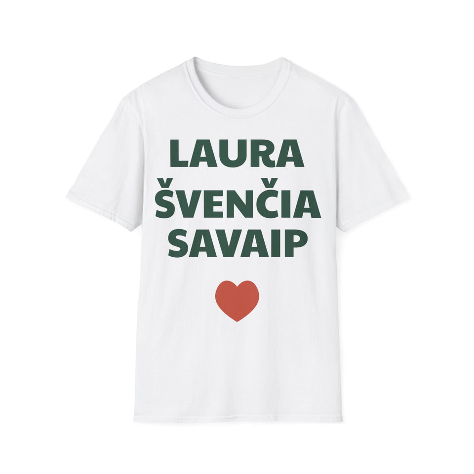 Laura švenčia savaip — Marškinėliai, spauda priekyje