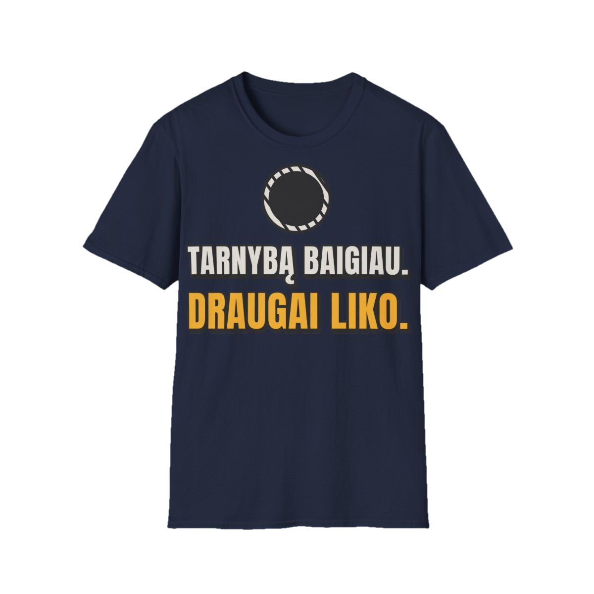 Marškinėliai „Tarnybą baigiau. Draugai liko.“ – tamsiai mėlyna