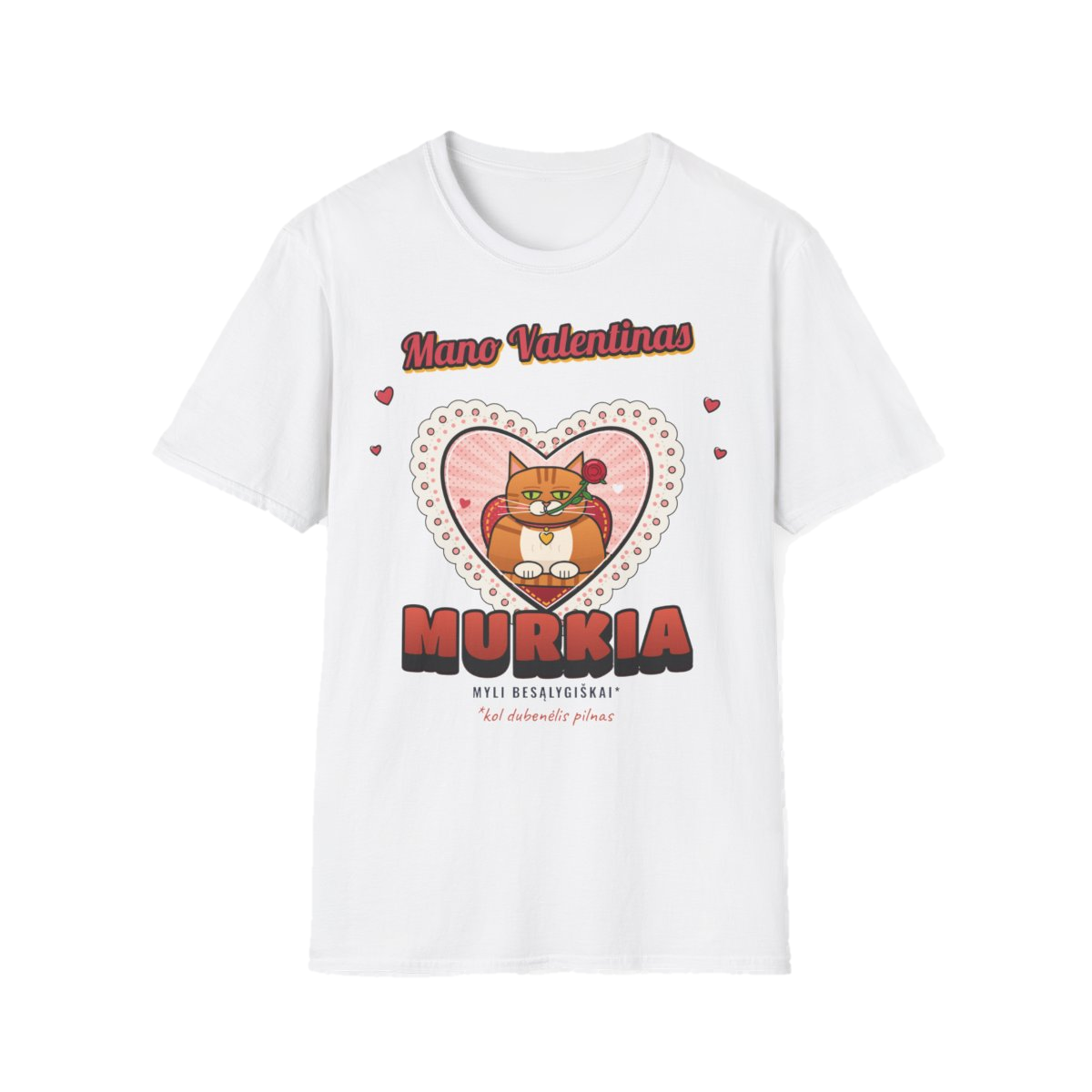 Marškinėliai „Mano Valentinas murkia“ – balta