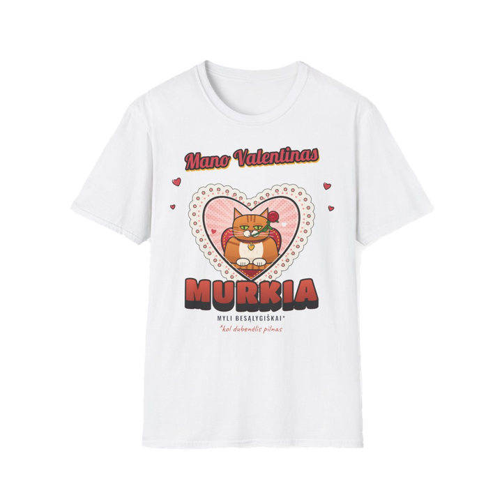 Marškinėliai „Mano Valentinas murkia“ – balta