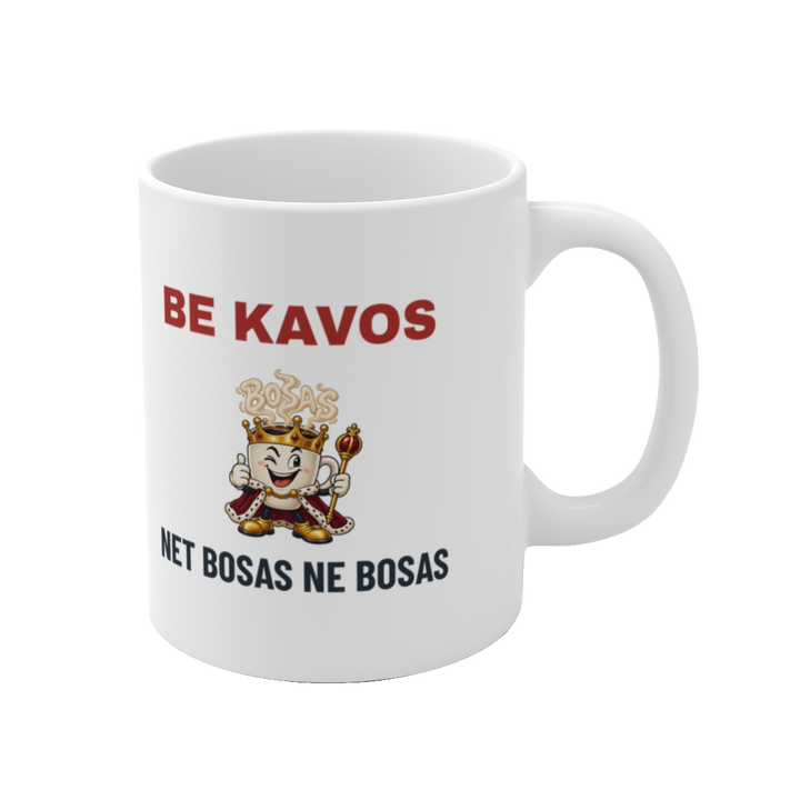 Puodelis „Be kavos net bosas ne bosas“ – vaizdas iš dešinės