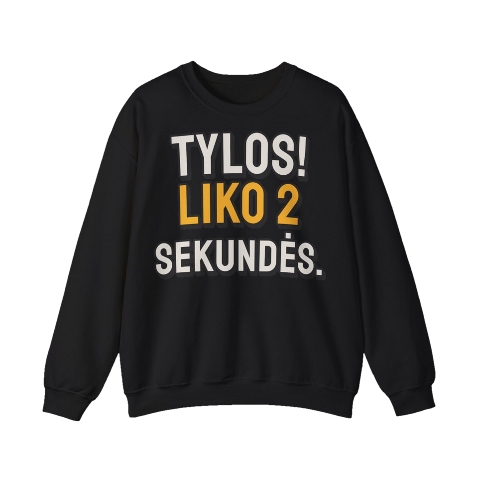 Džemperis „Tylos! Liko 2 sekundės.“ – juoda