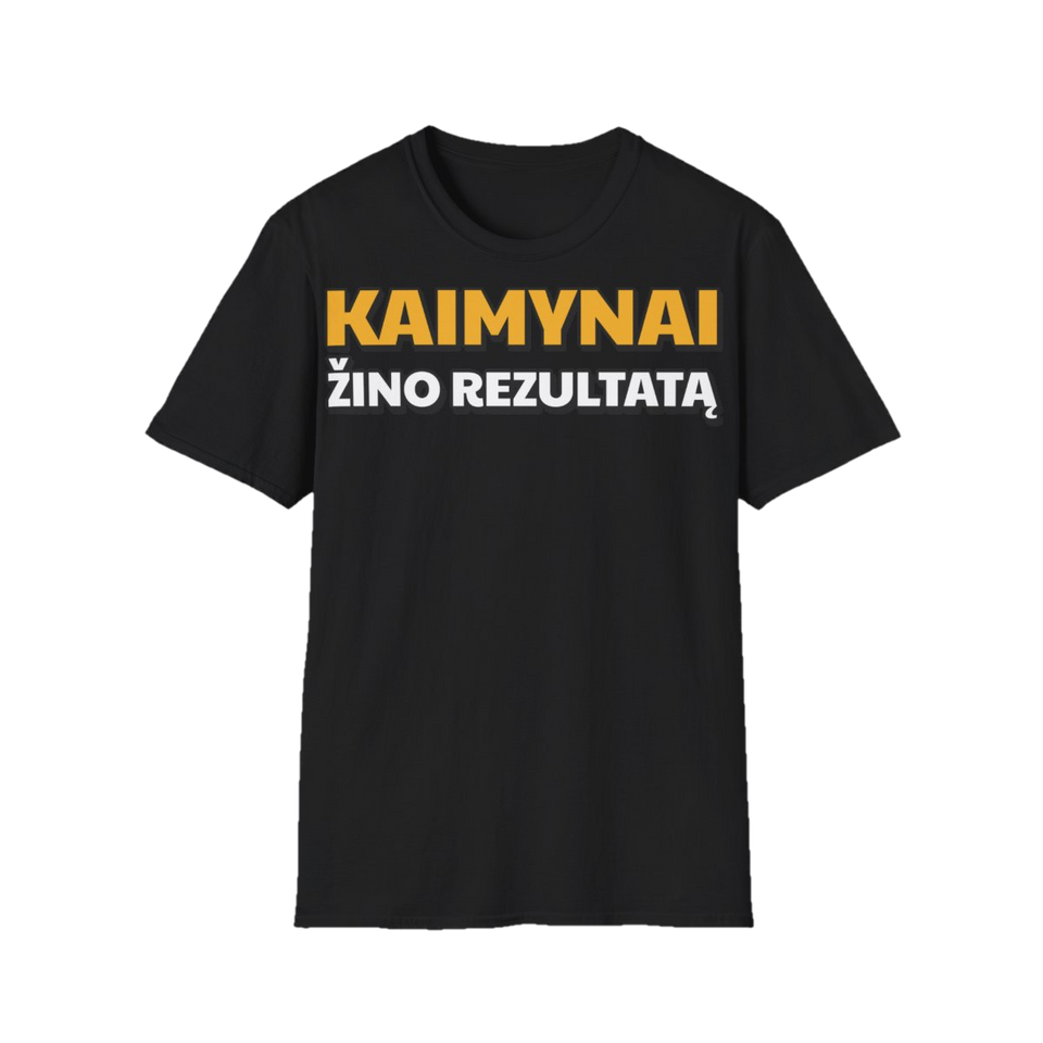 Marškinėliai „Kaimynai žino rezultatą“ – juoda