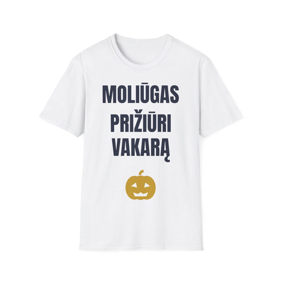 Moliūgas prižiūri vakarą — Marškinėliai, spauda priekyje