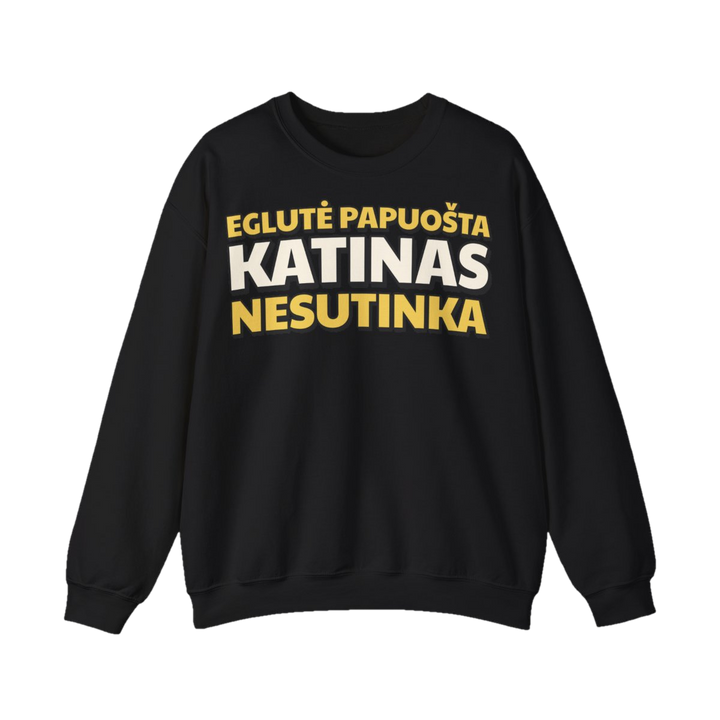 Džemperis „Eglutė papuošta. Katinas nesutinka“ – juoda