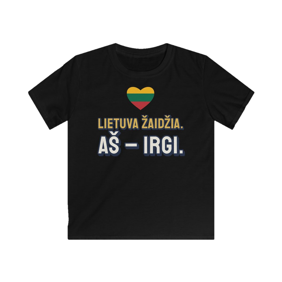 Lietuva žaidžia. Aš – irgi. (vaikiški) – Vaikiški marškinėliai „Lietuva žaidžia. Aš – irgi.“ – juoda