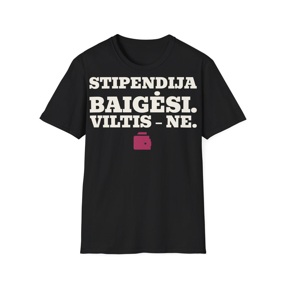 Stipendija baigėsi. Viltis – ne. — Marškinėliai, spaudos pusė