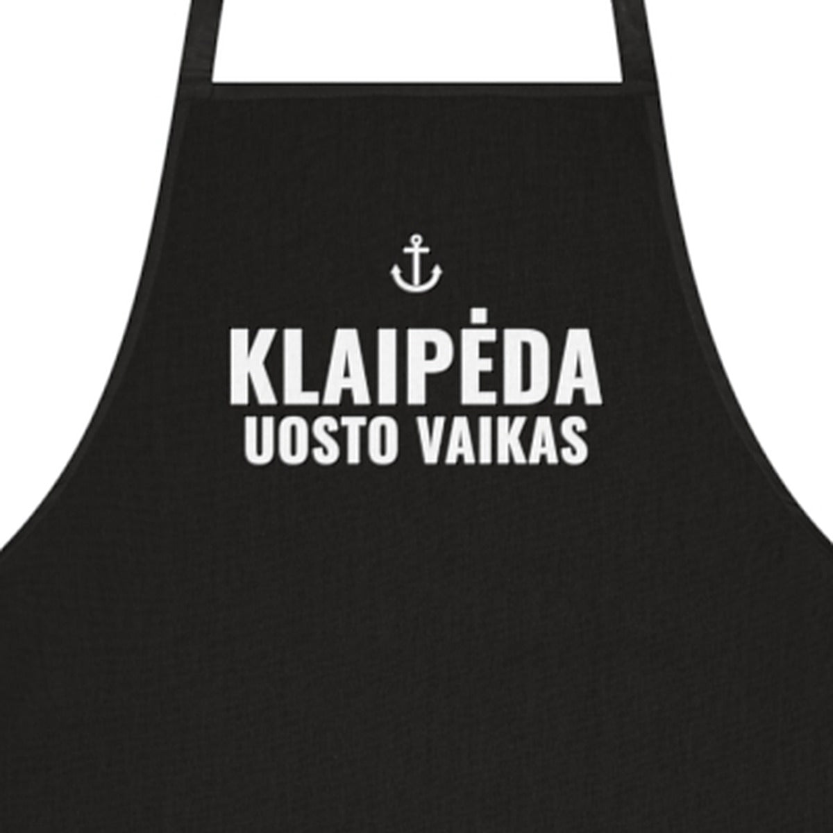 Prijuostė „Klaipėda“ – juoda, spaudos stambus planas